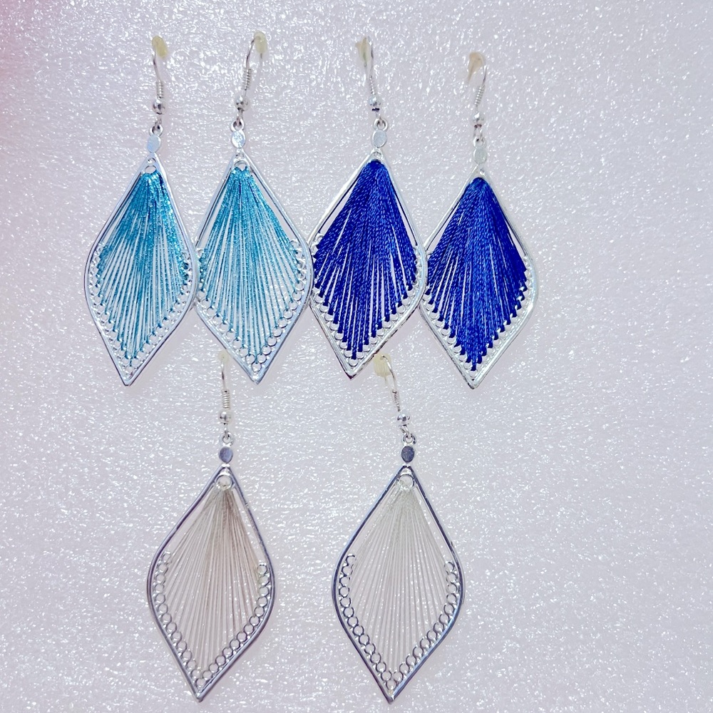 $15 each.. choose any 1 color Silver-Tone & Colored Fabric Dangle-Earrings. - Picture 1 of 5